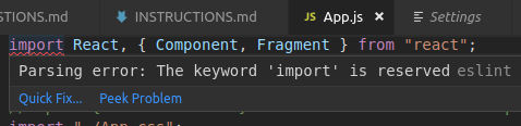 Parsing error: the keyword 'import' is reserved