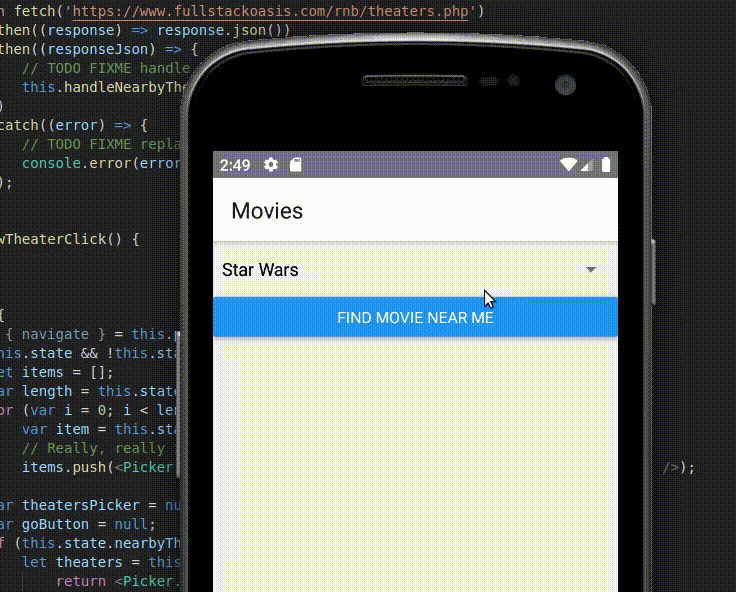 current app functionality selecting movie and theater
