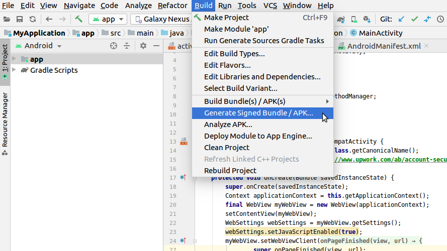 open an android studio apk