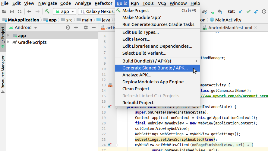 android studio build apk