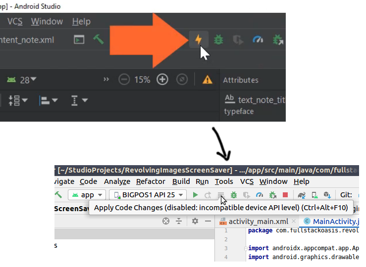 Android Studio 3.6 Apply Code Changes button