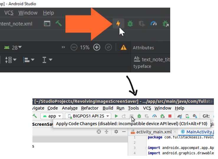 instant run button gone in Android Studio